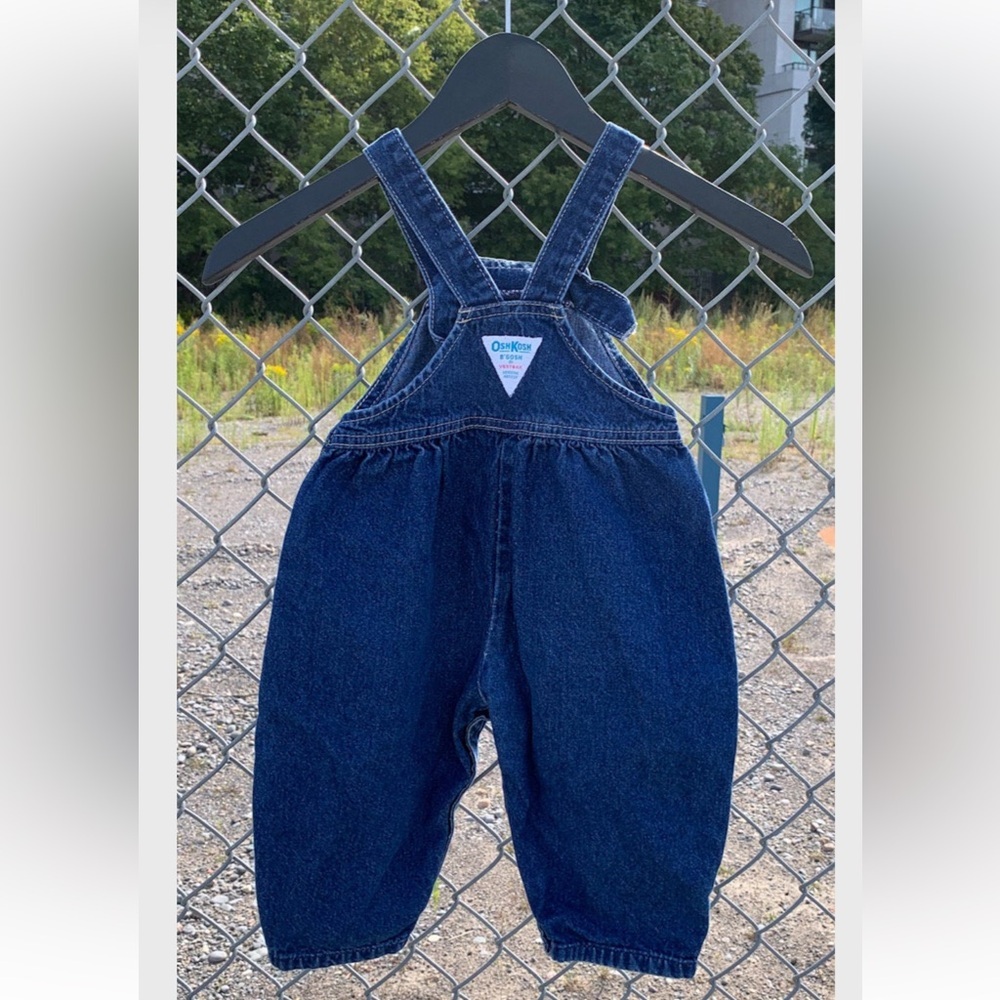Vtg OshKosh B'Gosh Bubble Overalls Dark Denim Candy Pink Patch 2T Kidcore - Picture 2 of 6